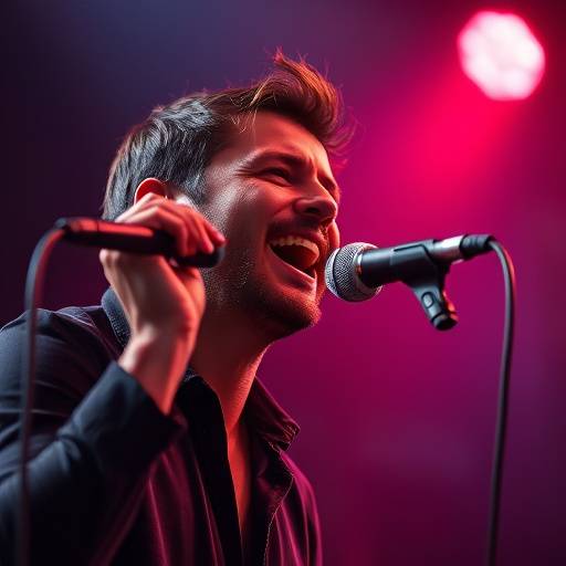 Image of a person singing into a microphone.