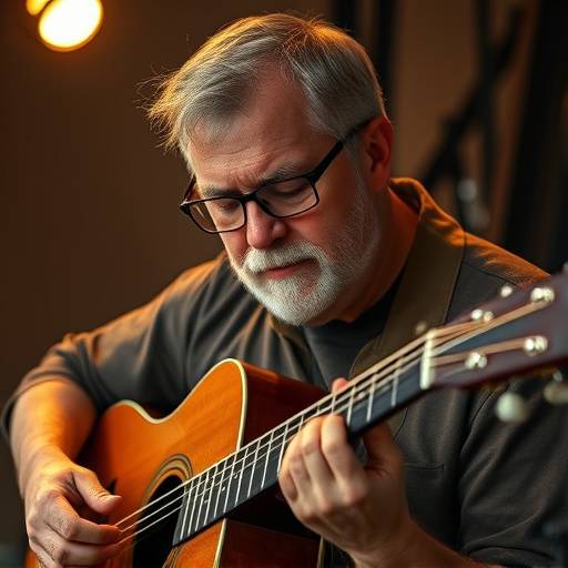 Portrait of David Miller, Guitar Instructor, playing an acoustic guitar.